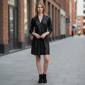 Grey Violet Metallic Silver V Neck Dress
New